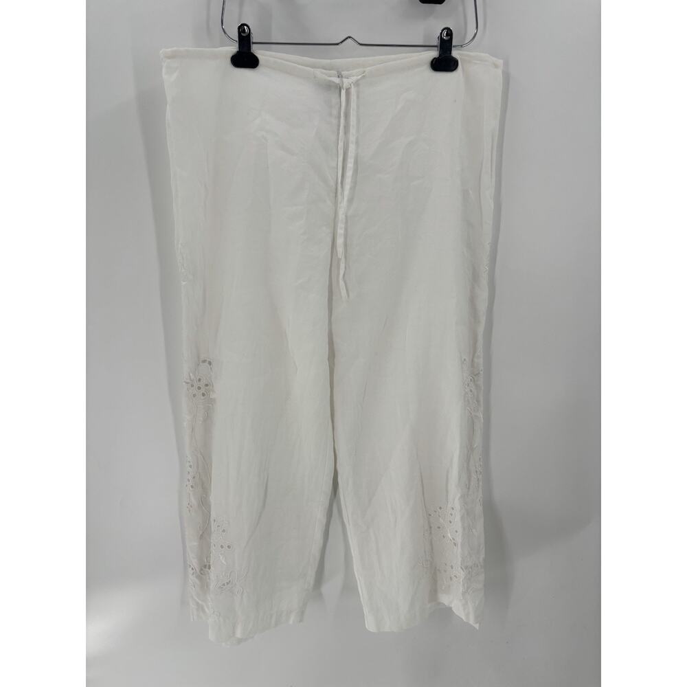 Kaelyn Max Vintage Pants Womens 14 White Canvas Sheer Floral Butterfly Cropped